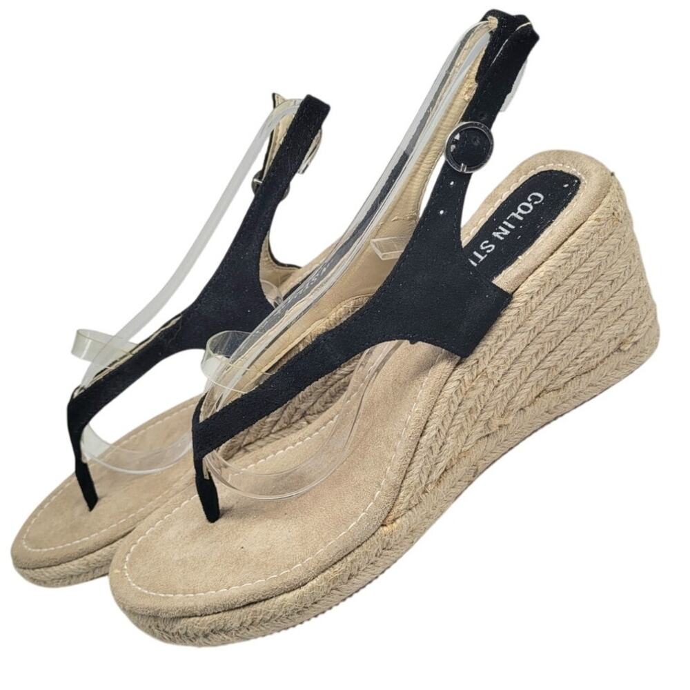 Colin Stuart Black Slingback Espadrille Wedges Summer Rope Sandals bohemian